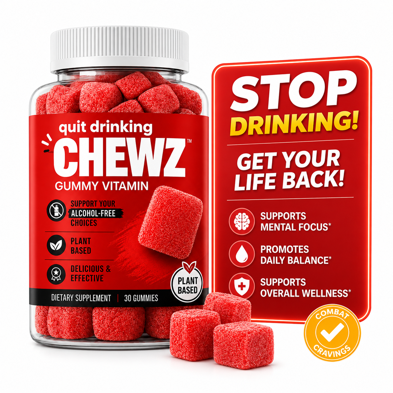 Quit Drinking Alcohol Support Gummies - Natural Craving Control & Liver Detox Supplement