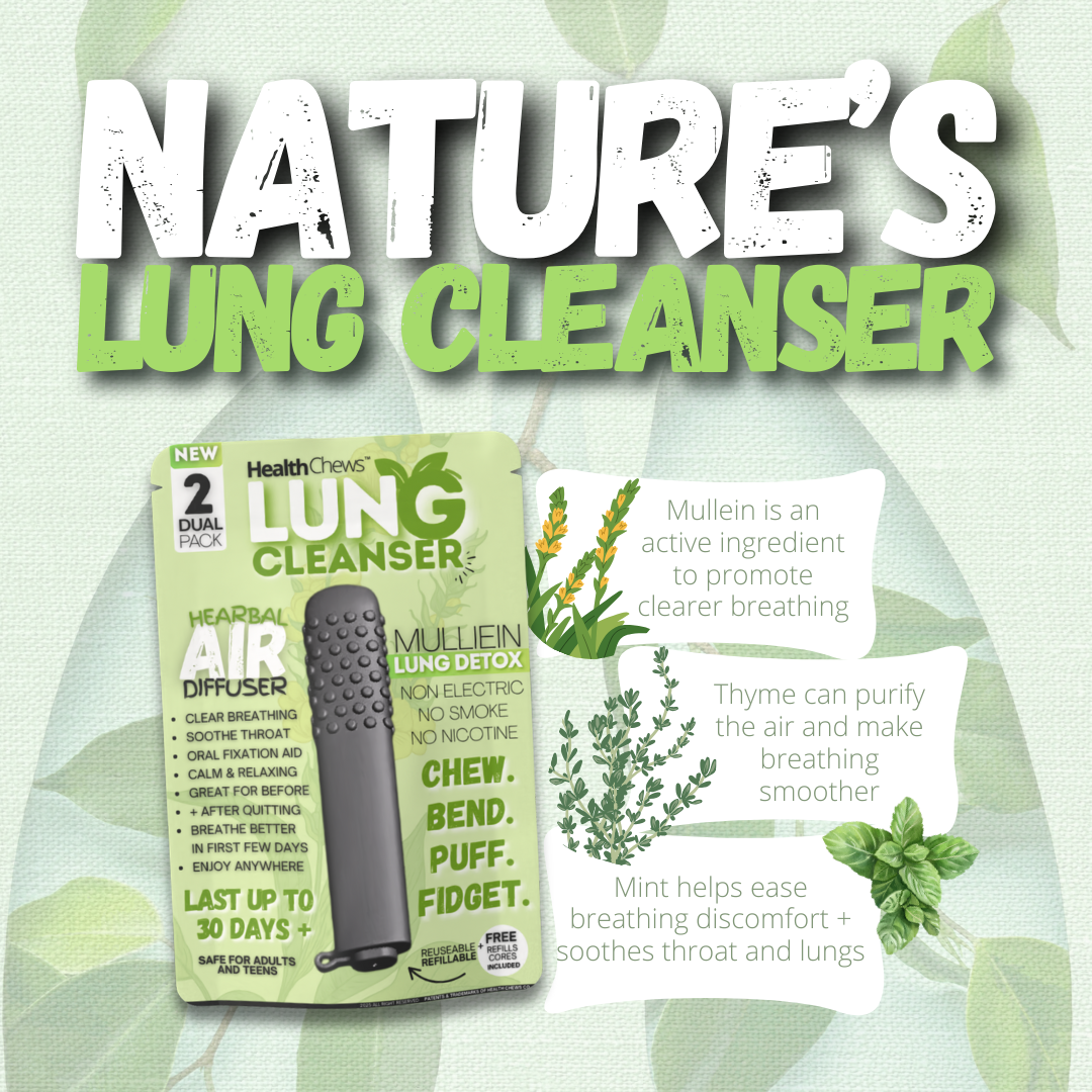 NEW Mullein Lung Detox Chewable Breather PuffBar with Refills, Craving Relief Puffer Help for Quitting Smoking, Vaping, and Bad Habits