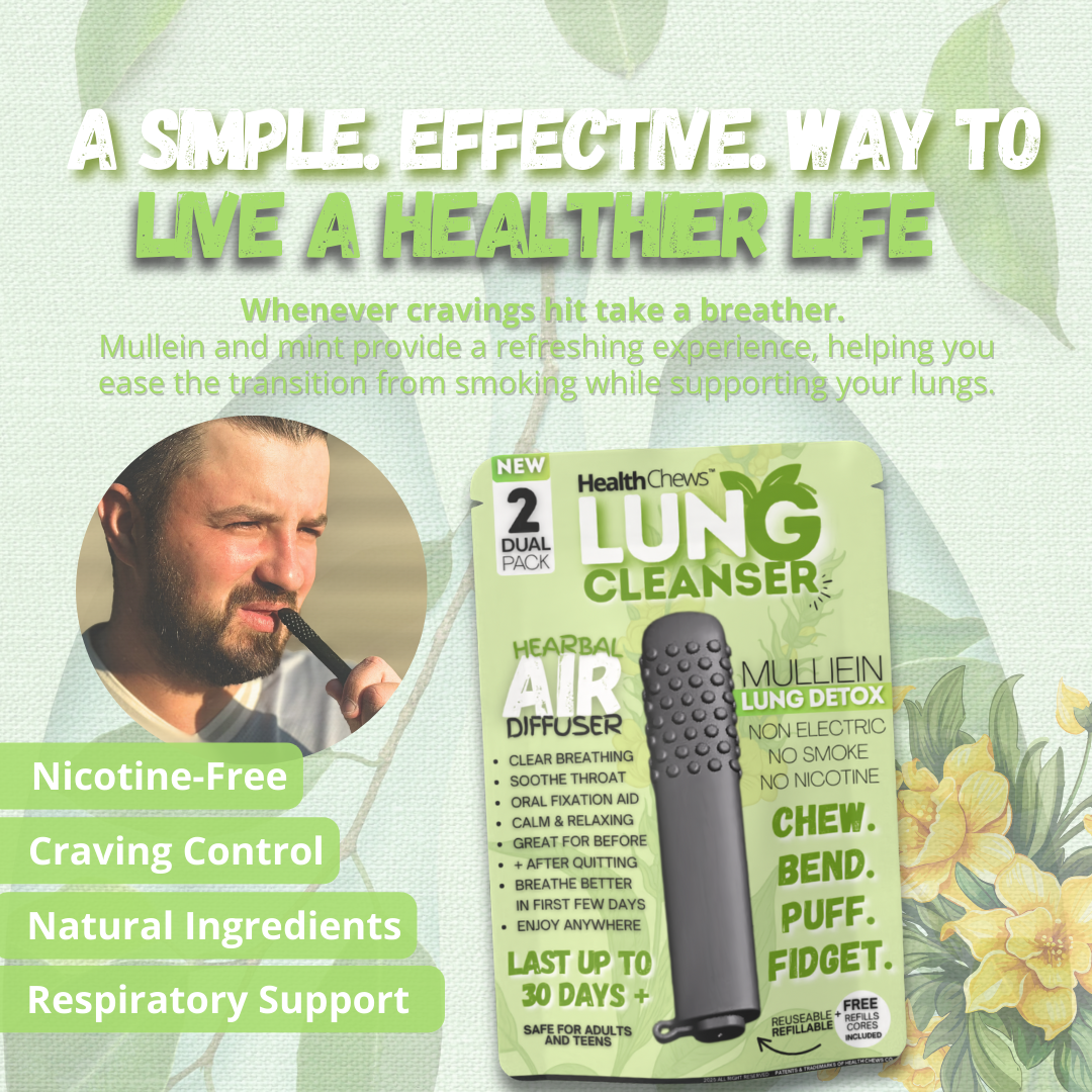 NEW Mullein Lung Detox Chewable Breather PuffBar with Refills, Craving Relief Puffer Help for Quitting Smoking, Vaping, and Bad Habits