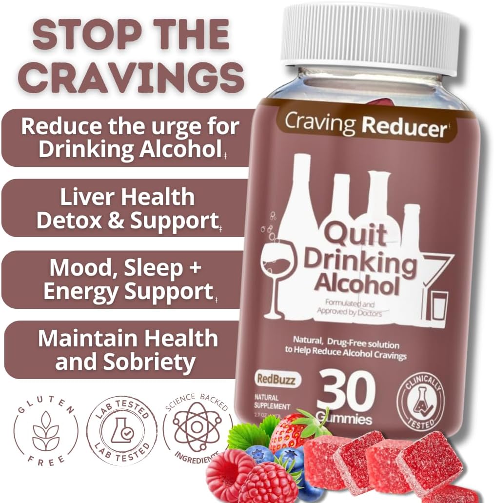 Quit Drinking Alcohol Support Gummies - Natural Craving Control & Liver Detox Supplement