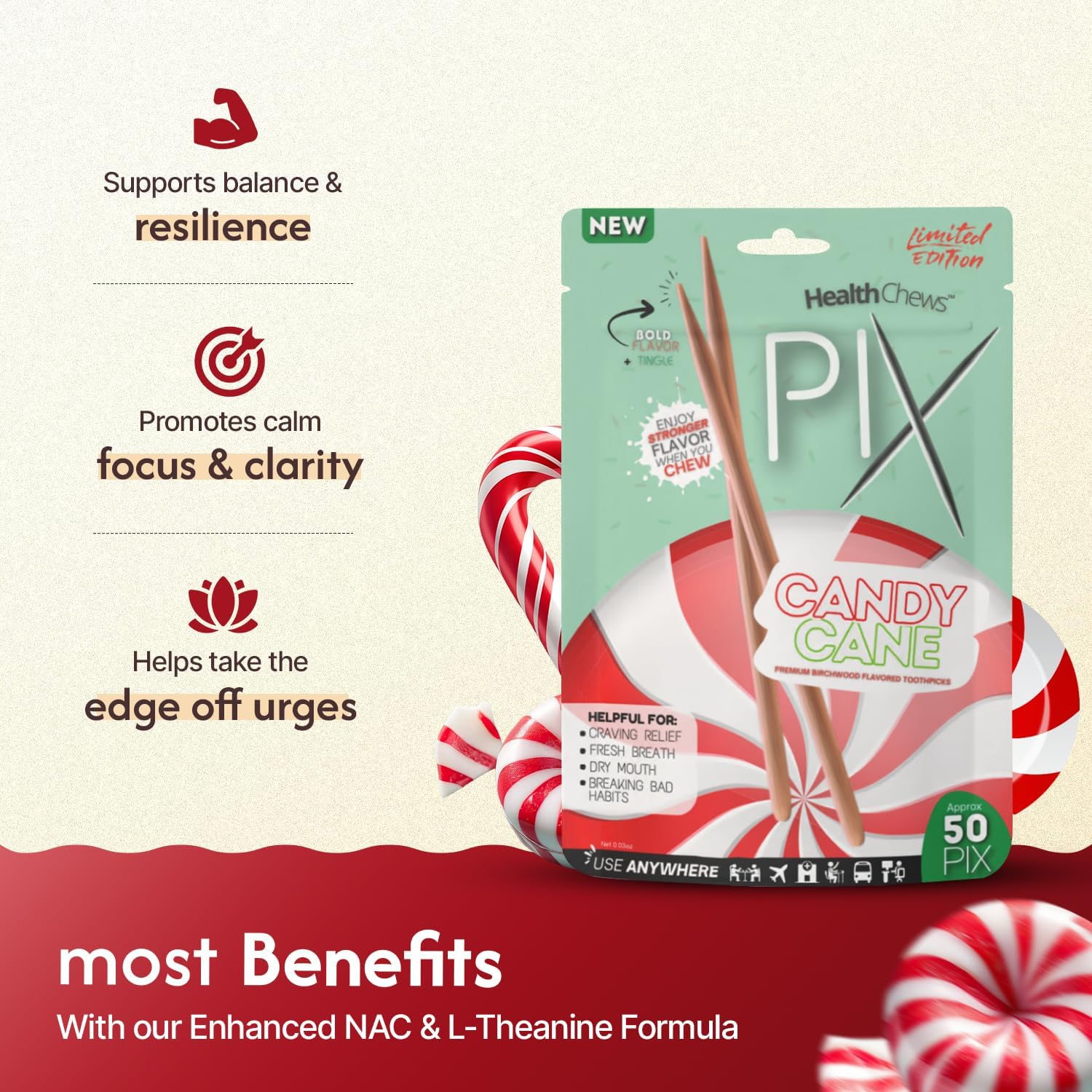 Chewable Flavored Toothpicks for Craving Support - Nicotine Free Mint & Cinnamon Picks