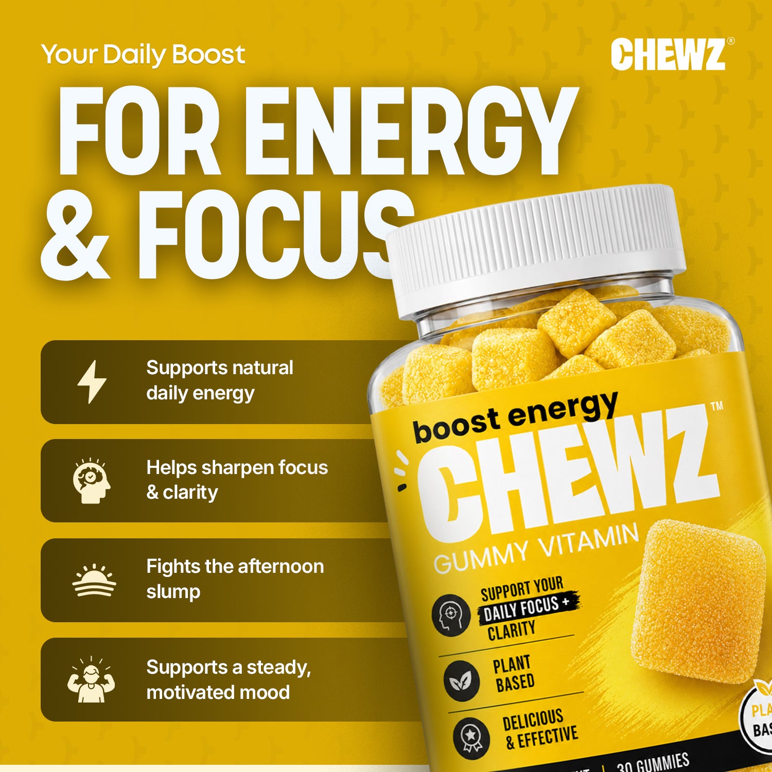 Daily Focus & Energy Gummies — American Ginseng, Vitamin B12 | CHEWZ