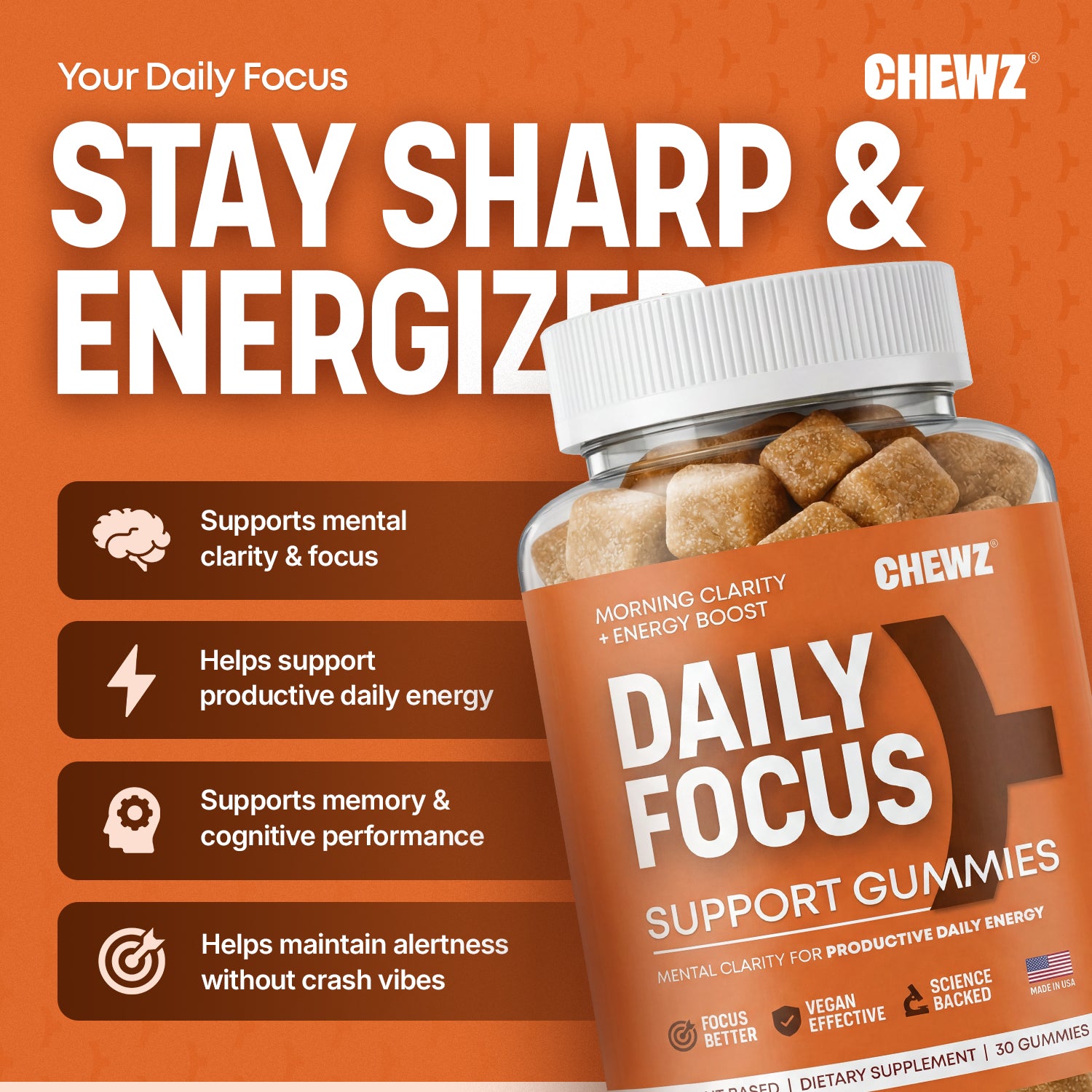 Daily Focus & Energy Gummies — American Ginseng, Vitamin B12 | CHEWZ