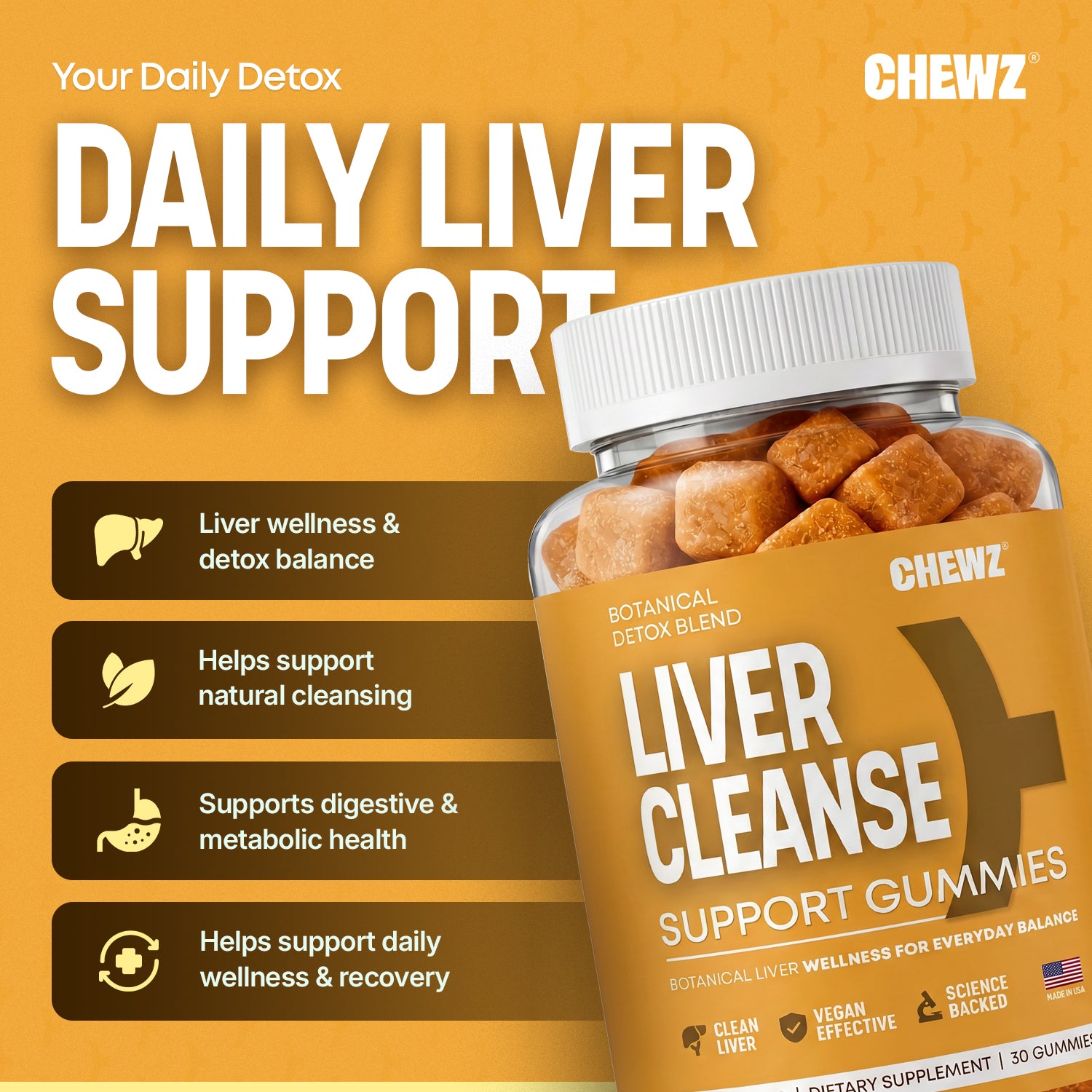 Liver Wellness & Daily Support Gummies — Milk Thistle, Dandelion Root | CHEWZ