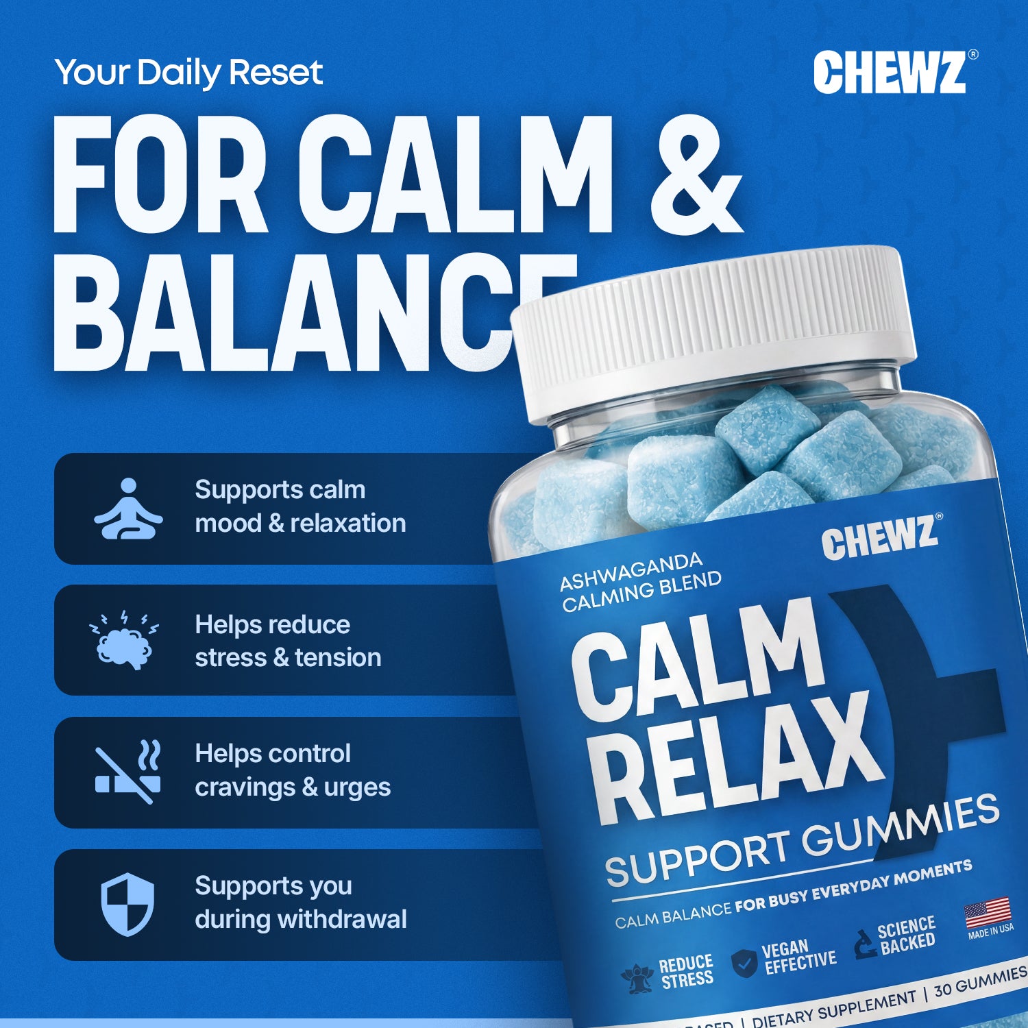 Calm & Stress Support Gummies — Ashwagandha, Magnesium | CHEWZ