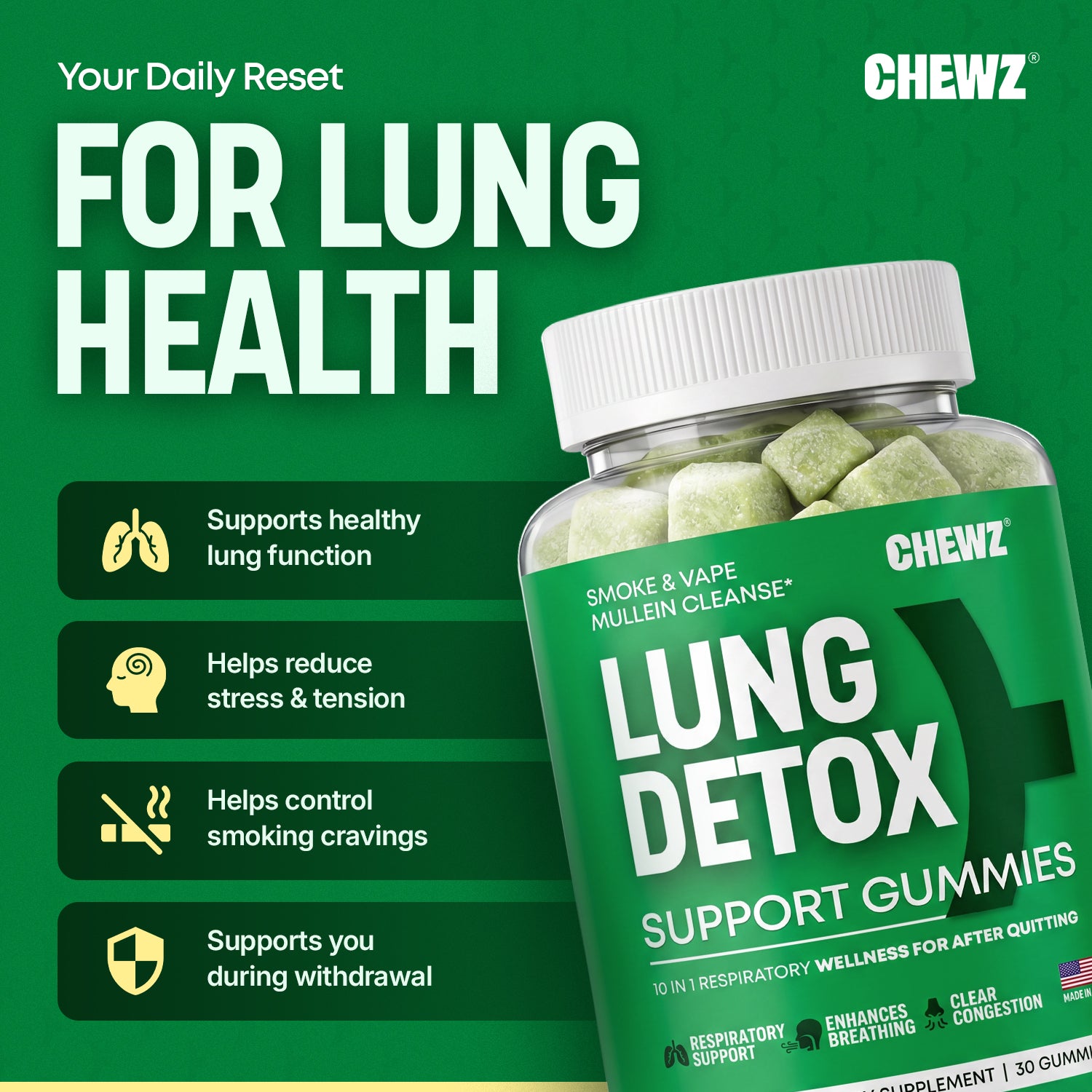 Respiratory & Breathing Wellness Gummies — L-Theanine 110mg | CHEWZ