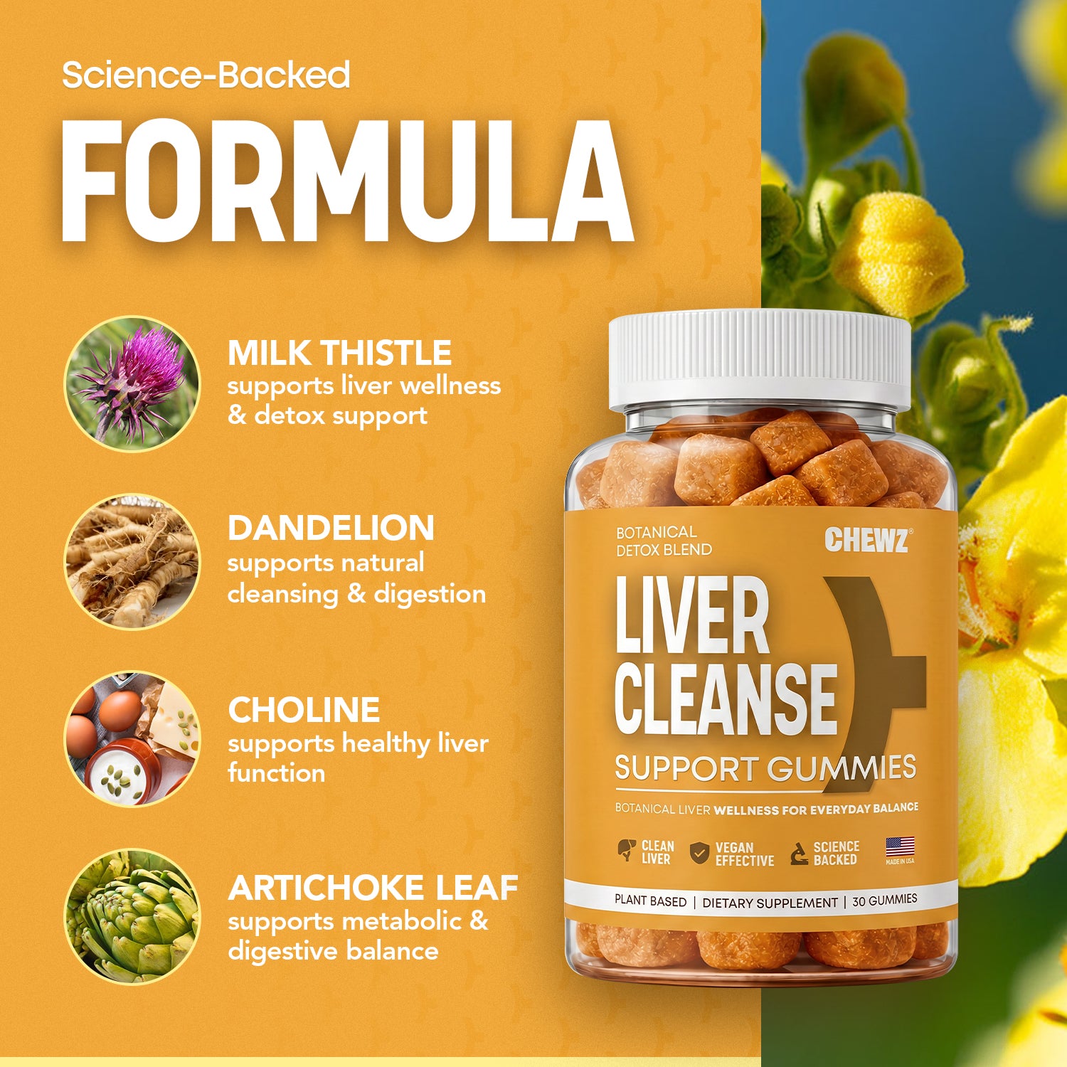 Liver Wellness & Daily Support Gummies — Milk Thistle, Dandelion Root | CHEWZ