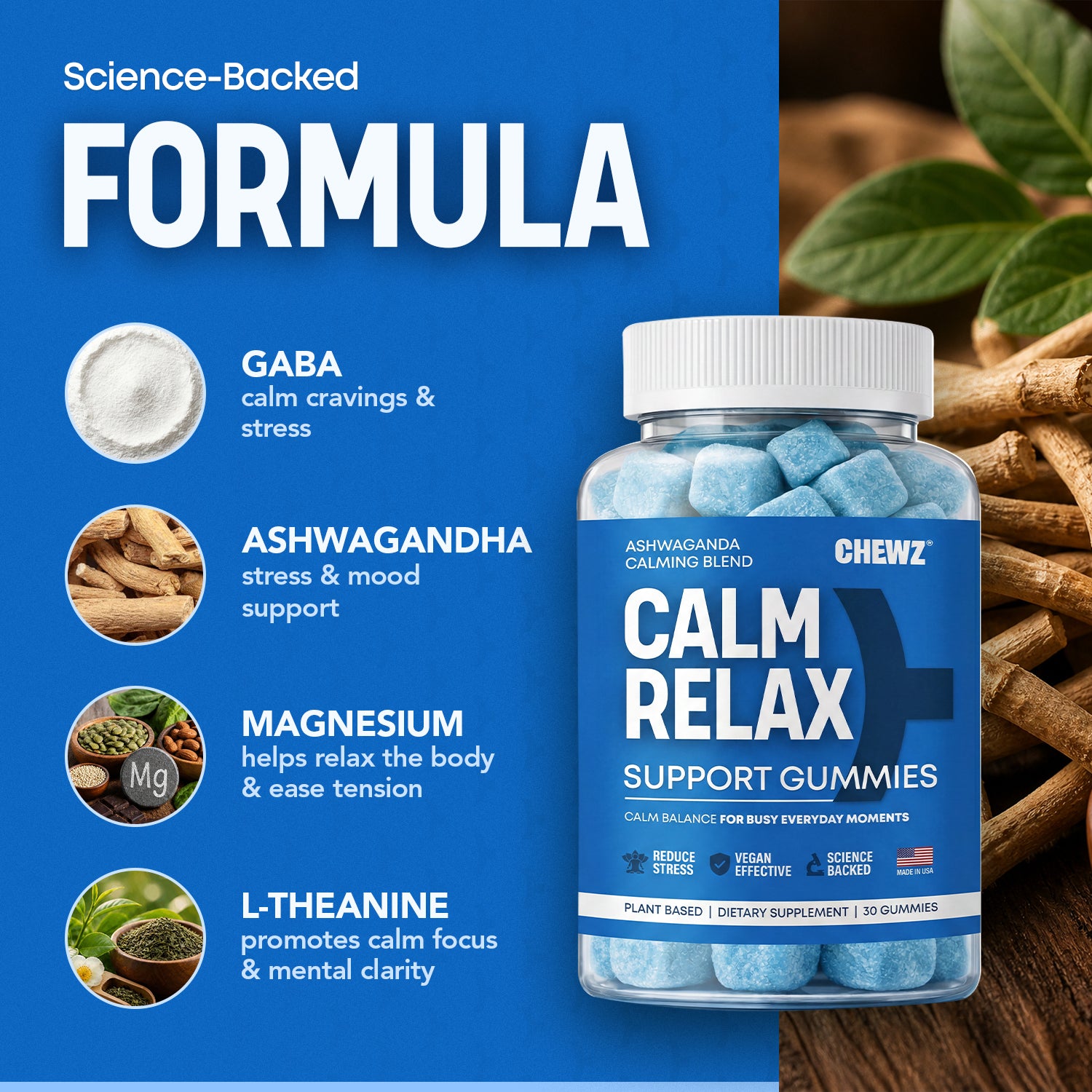 Calm & Stress Support Gummies — Ashwagandha, Magnesium | CHEWZ
