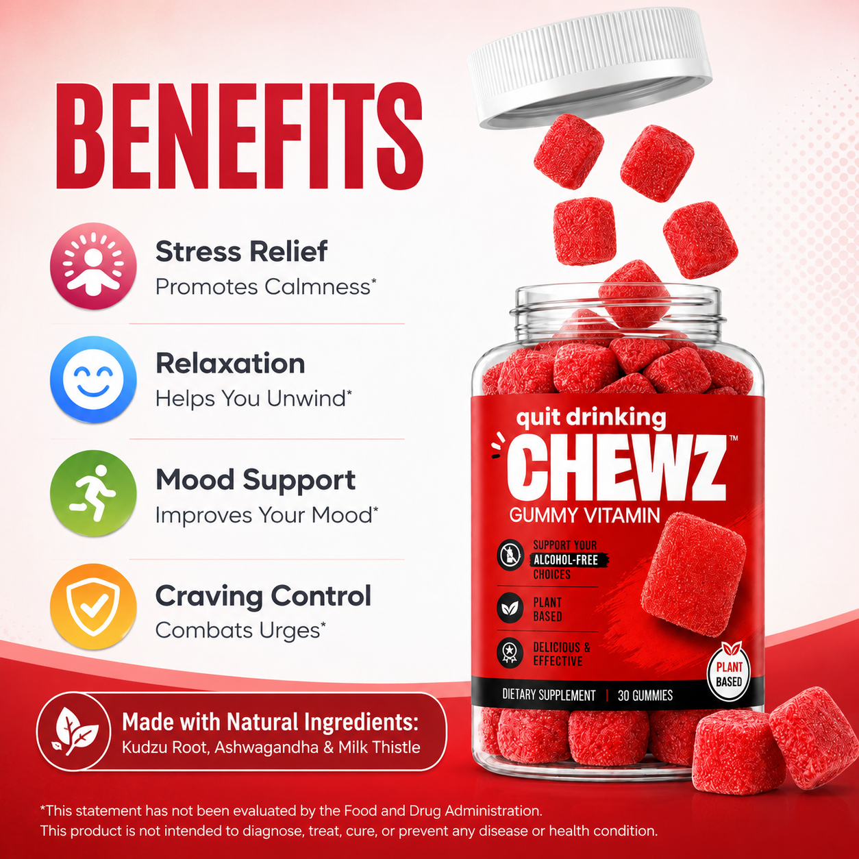 Quit Drinking Alcohol Support Gummies - Natural Craving Control & Liver Detox Supplement