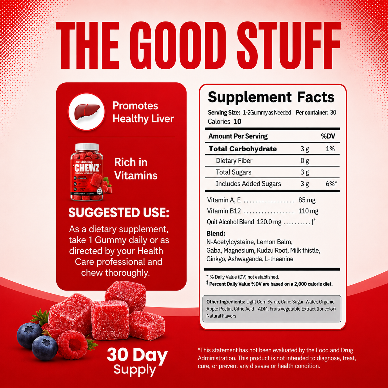 Quit Drinking Alcohol Support Gummies - Natural Craving Control & Liver Detox Supplement