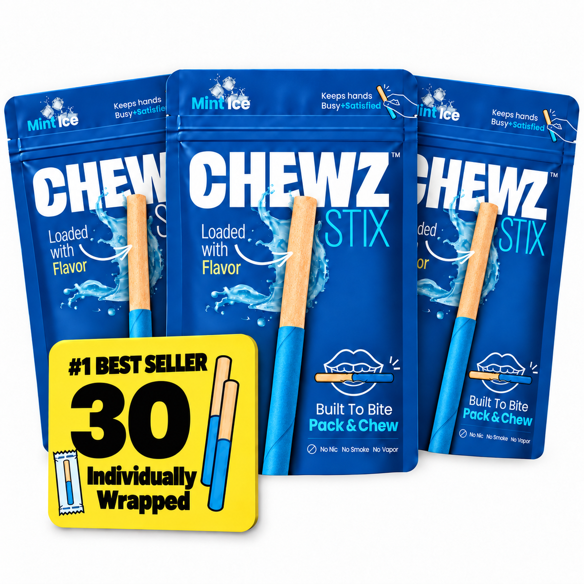 CHEWZ STIX Chewable Birchwood Fidget Tool (3 Pack, 30 STIX) - ICE MINT