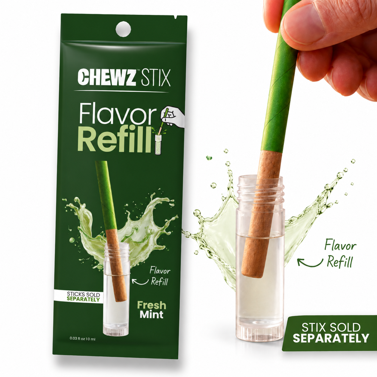 CHEWZ STIX Fresh Mint Flavor Refill pouch and bottle