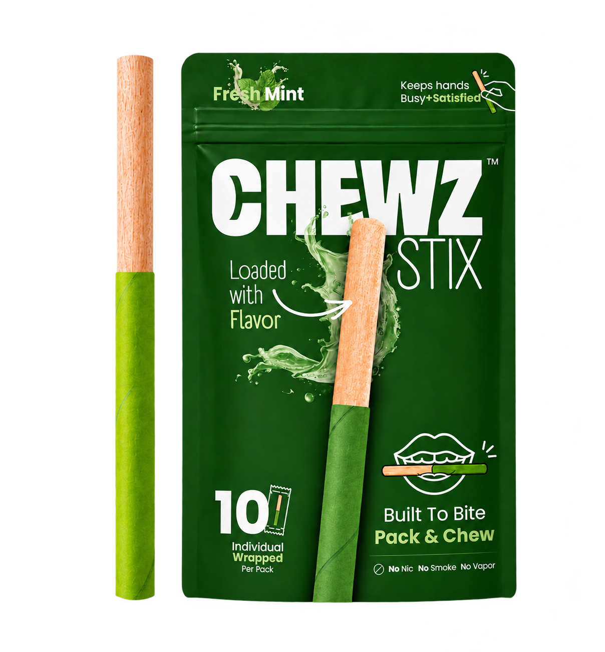 CHEWZ STIX Fresh Mint pouch and wooden stick