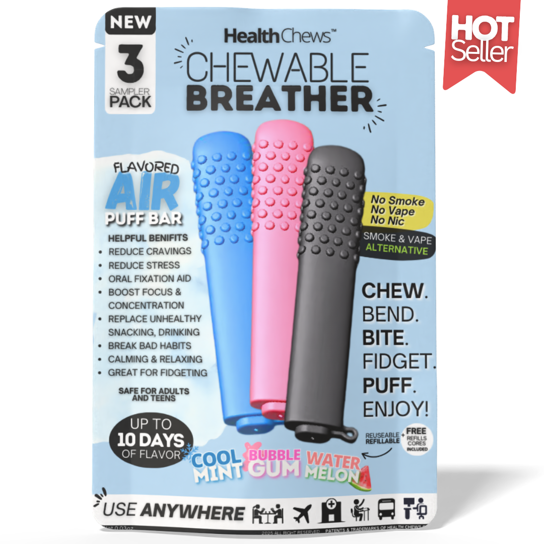 NEW Chewable Breather (3 Mix Pack) PuffBar with Refills, Craving Relief Puffer Help for Quitting Smoking, Vaping, and Bad Habits